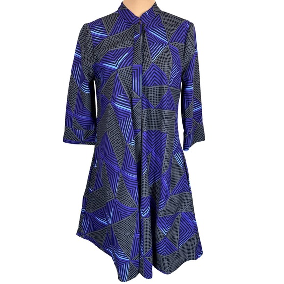 Zuri Geometric Print Dress Cotton Casual 3/4 Sleeve Small‎ Ethical Fashion - Picture 1 of 11